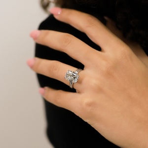 Elongated <b>Cushion</b> Cut Engagement <b>Ring</b> 18K White Gold Double Claw Prong Lab Created Diamond Solitaire <b>Ring</b> Split Band Fine <b>Ring</b> - Product Image 1