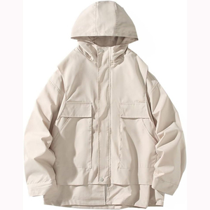 Chaqueta Cortavientos con Capucha Oversize de Moda, Unisex, Color Sólido, Informal, para Otoño, Corte Regular, Abrigo de Poliéster Tejido con Bolsillos - Product Image 1