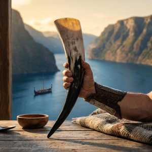 Corne à boire polie de style médiéval avec support, coupe de banquet viking, corne de vache véritable, idéale pour la bière et le vin - Product Image 3