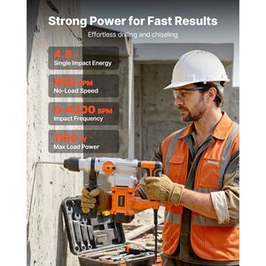 Martillo Perforador Eléctrico con Cable, de Alta Resistencia, con Sistema SDS-Plus de 1-1/8, con 3 Brocas (Punta Plana/Punta de Cincel) - Product Image 2