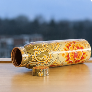 Artisanal Traditional Flower Printed Copper Water Bottle Eco Friendly <b>Drinkware</b> for Daily Use Kitchen Picnic Sports Travel Gift - Product Image 2