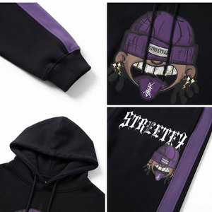 Conjunto Deportivo con Capucha, Estilo Urbano, Negro y Morado, Lavado Ácido, Sudadera y Pantalones de Algodón de Corte Regular - Product Image 6