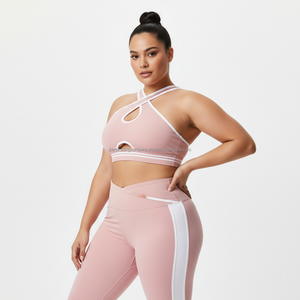 Private Label Plus Size Solid Yoga Set Women High Waist Leggings Sports <b>Bra</b> Gym Workout Activewear 2-Piece Quick-Dry Breathable - Product Image 6