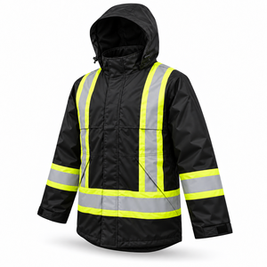 Custom Men Hi Vis Reflective Workwear Jacket Waterproof Hooded Safety Uniform Ripstop Polyester <b>Heavy</b> <b>Duty</b> Workwear Manufacturer - Product Image 2