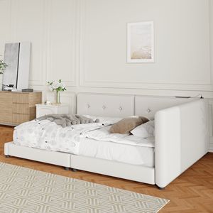 Letto imbottito beige queen size con pratiche porte USB - Product Image 4