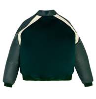 Veste universitaire Avirex avec emblème couronne, face enduite en cuir vert foncé, imperméable, coupe-vent, respirante, patchwork, séchage rapide, prestige