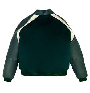 Chaqueta Universitaria Avirex con Emblema de Corona, en Cuero Verde Oscuro, Fusión de Prestigio, Potencia y Elegancia Urbana Atemporal - Product Image 2
