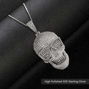 Pendentif crâne en moissanite de qualité supérieure en argent sterling 925, collier de bijoux tendance pour homme et femme - Product Image 1