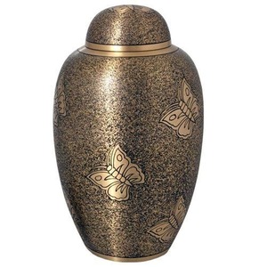 Gold <b>Butterfly</b> Design Cremation Urn for Adult Human Ashes Beautiful Large Brass Classic Urn With Lid Decorative Urn For Adult - Product Image 1