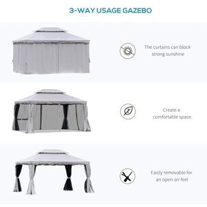 Gazebo da Giardino 3x4m Grigio, Tettoia e Pergola Resistenti per Intrattenimento all'Aperto - Product Image 3