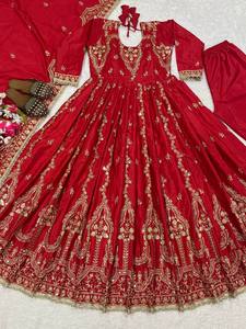 Meilleures ventes Robes de créateur Anarkali Trendy Organza Soie Mariage Impression numérique Dupatta Midi Naturel Vente en gros Modèle d'usure - Product Image 2