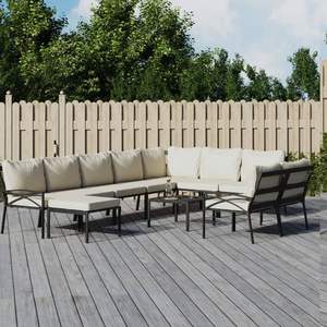 Conjunto de Muebles de Jardín para Patio en Negro y Arena, Acero con Recubrimiento en Polvo y Poliéster - Product Image 1