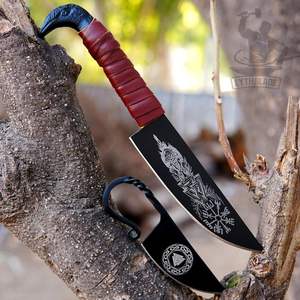 Cuchillos Vikingos Forjados a Mano con Hoja de Acero al Carbono, Cuchillos Celticos de Estilo Nórdico con Diseño de Cuervo de Odín, Collar con Cuchillo, Regalo con Funda de Cuero - Product Image 4