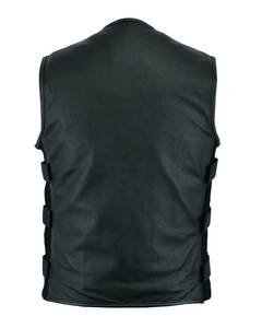 Men's <b>Black</b> genuine leather <b>Vest</b> O-Neck Zipper Closure Casual Windproof Outerwear Regular Length Solid Color Pockets - Product Image 6