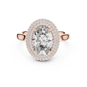 Anillo de compromiso de lujo con doble halo de diamantes cultivados en laboratorio, con engaste de oro macizo, detalles de micro pavé y un atractivo brillante. - Product Image 3