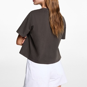 Vente en gros de t-shirts courts TRIKSY STAR à bas prix, unis, pour femmes, style streetwear, manches courtes, coupe ample, polyester/coton - Product Image 2