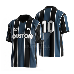 Maillot de football personnalisé pour homme, bleu marine, manches courtes, polyester respirant, col rabattu, toutes saisons, coupe régulière pour adulte - Product Image 2