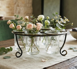 Support en métal écologique fait main avec plusieurs vases en verre et porte-bougies votifs pour la décoration de table, les centres de table floraux pour mariage - Product Image 2
