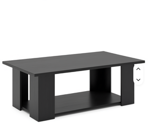 Table basse vintage en cuir, finition rustique en bois brun foncé, rectangulaire, à deux niveaux, avec étagère inférieure, pour meubles de salon - Product Image 1