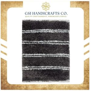 Best Selling Products Modern Striped <b>Bath</b> Rug Rectangle Plush Wool Acrylic Tufted Non-Slip Rubber Backing Bathroom Use - Product Image 2