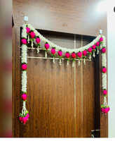 Dekorasi Pernikahan Ramah Lingkungan Solawood Pink LotusJasmine Door Toran, Hiasan Gantung Pintu Pooja Mandir, Dekorasi Latar Belakang Bandarwar