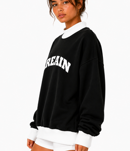Custom Logo Women's Oversized <b>Mock</b> Neck Sweatshirt 100% Cotton Lightweight Breathable Drop Shoulder Casual Pullover - Product Image 2