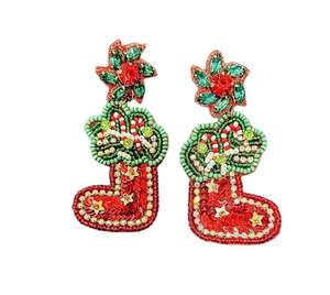 Pendientes Colgantes de Latón Hechos a Mano con Diseño de Santa Claus, Bordado Geométrico con Cuentas, Joyería Festiva al Mejor Precio - Product Image 4