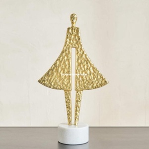 Modern <b>Gold</b> Abstract Lady Figure <b>Sculpture</b> On Marble Base Luxury Tabletop Art For Home and Office Decor Desktop Ornament - Product Image 1