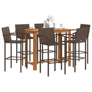 Conjunto de Bar para Patio de 7 Piezas en Madera Maciza de Acacia y Ratán Sintético Marrón, Muebles Elegantes para Exteriores - Product Image 1
