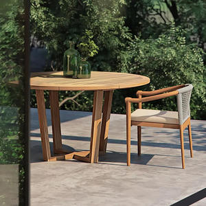 Juego de Comedor Moderno con Mesa Redonda en Acabado Natural y Sillas con Cuerda Tejida para Uso en Exteriores, Ecológico - Product Image 4