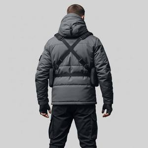 Veste tactique matelassée grise à capuche pour homme, coupe-vent, épaisse, pour le travail, avec bretelles - Product Image 3