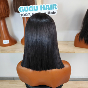 Perruques en cheveux humains pour femmes, densité 180, perruques frontales en dentelle HD transparente, perruques frontales sans colle, couleur noir naturel - Product Image 4