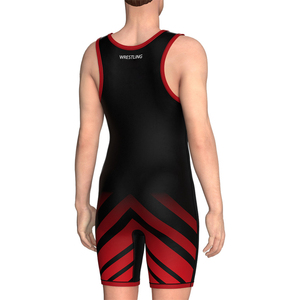 Men's Black Red Geometric Wrestling Singlet V-Neck Sleeveless Fitted Spandex <b>Polyester</b> Moisture Wicking Adult Size - Product Image 5