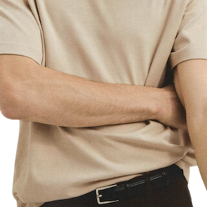 T-shirt à manches courtes col rond pour homme, couleur unie, jersey décontracté, coupe classique, 100% coton, beige - Product Image 4