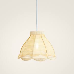 Ribbed Paneled Rattan Lampshade Scalloped Edge Pendant <b>Light</b> <b>Shade</b> Wrapped Collar <b>Wicker</b> Hanging Lamp Cover - Product Image 3
