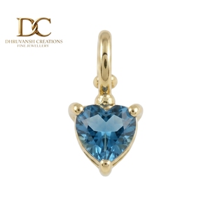 Colgante de Oro Amarillo Sólido de 14 Quilates con Certificado IGI, con Forma de Corazón y Topacio Azul Londres, Joyería Fina para Mujer, Pulsera - Product Image 1
