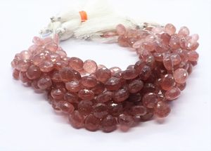 ลูกปัดควอตซ์สตรอเบอร์รี่สีชมพูทรงหัวใจเจียระไนแบบ Briolette ขนาด 9-10 มม. ลูกปัดหัวใจจากอัญมณีควอตซ์สตรอเบอร์รี่ธรรมชาติ 8 นิ้ว - Product Image 5