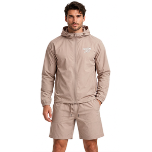 Conjunto Corto de Chaqueta Cortavientos de Nailon y Poliéster para Hombre, Ropa Ligera de Moda Urbana de Dos Piezas con Logotipo Personalizado - Product Image 5