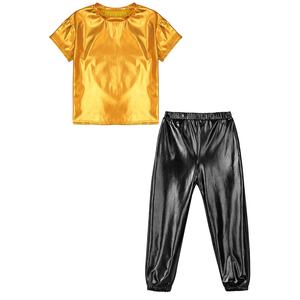 Ensemble t-shirt et pantalon métallisé pour filles de 6 à 16 ans, pour la danse hip-hop, la danse latine, la danse de salon, la danse jazz, les spectacles sur scène, le port quotidien - Product Image 5