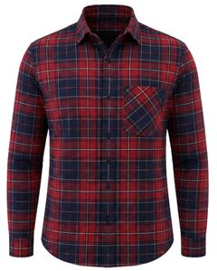 Camisa de Franela a Cuadros Roja y Azul Marino Personalizada para Hombre, Corte Ajustado, con Botones, Manga Larga, de Algodón, Estilo Casual y Urbano - Product Image 2