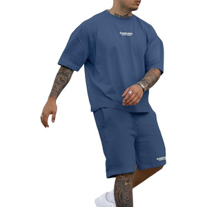 Conjunto Deportivo de 2 Piezas para Hombre, Camiseta Holgada con Hombros Caídos y Letras Estampadas, Pantalones Cortos, Traje Deportivo para Correr, Verano - Product Image 1