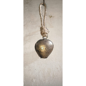 Campana de Navidad Rústica al por Mayor, Campana de Hierro Hecha a Mano Vintage con Cuerda de Yute, Campana de Navidad Grabada en Oro Antiguo para Fiestas - Product Image 2