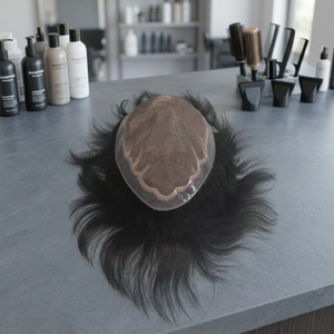 Lace Toupee for <b>Men</b> Indian Remy Hair 130% Density Center Part 100% Hand <b>Tied</b> Invisible Knots Mono Base 38mm Taz Hair BD -10X7 - Product Image 3