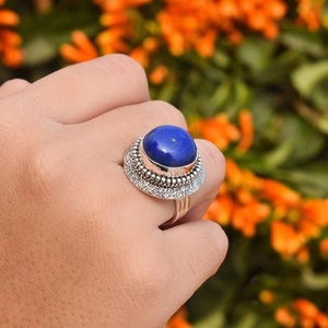 Wholesale 925 Sterling Silver Natural Lapis Lazuli <b>Statement</b> <b>Ring</b> Handmade Vintage Fine Jewelry for Women - Product Image 1