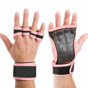 Half Finger Fitness <b>Gloves</b> Pink Black PU Leather Adjustable Wrist Strap <b>Weight</b> Lifting Gym Unisex - Product Image 1