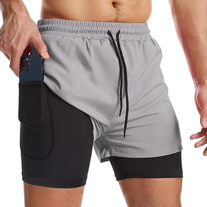 Wholesale <b>Men</b> 2 In 1 Gym <b>Shorts</b> <b>Compression</b> Liner Running Workout <b>Shorts</b> Phone Pocket OEM Supplier - Product Image 4