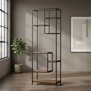 Estantería Metálica Industrial Moderna con Estantes de Madera, Librería Independiente de 7 Niveles para Sala de Estar, Oficina en Casa, Almacenamiento - Product Image 5