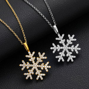 Pendentif flocon de neige plaqué argent avec incrustation de strass, bijoux de mode pour femmes, cadeau, collier en alliage de style romantique - Product Image 2