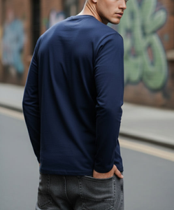 T-shirt à manches longues en tricot pour homme, col rond côtelé, vente en gros directe d'usine, logo personnalisé OEM, multicolore, haute qualité, 100% coton - Product Image 3