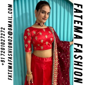 Fateha Fashion's Stylish Ladies' Ethnic Satin Georgette <b>Sequins</b> Zari Work Lehenga Choli Dupatta <b>Red</b> Indian Pakistan Adults' - Product Image 2
